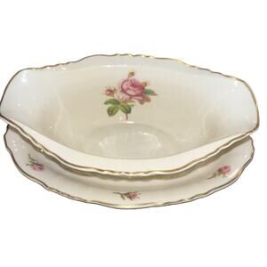 Antique Federal Syracuse China Victoria Gravy Boat Attached Tray Made In USA